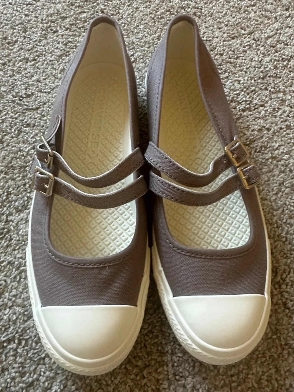 Converse Brown Canvas Dual-Strap Mary Jane Flats with White Toe Cap